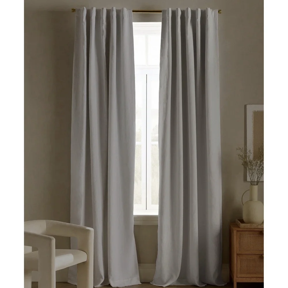 Quince European Linen True Blackout Curtain 48x84  White 1) Panel